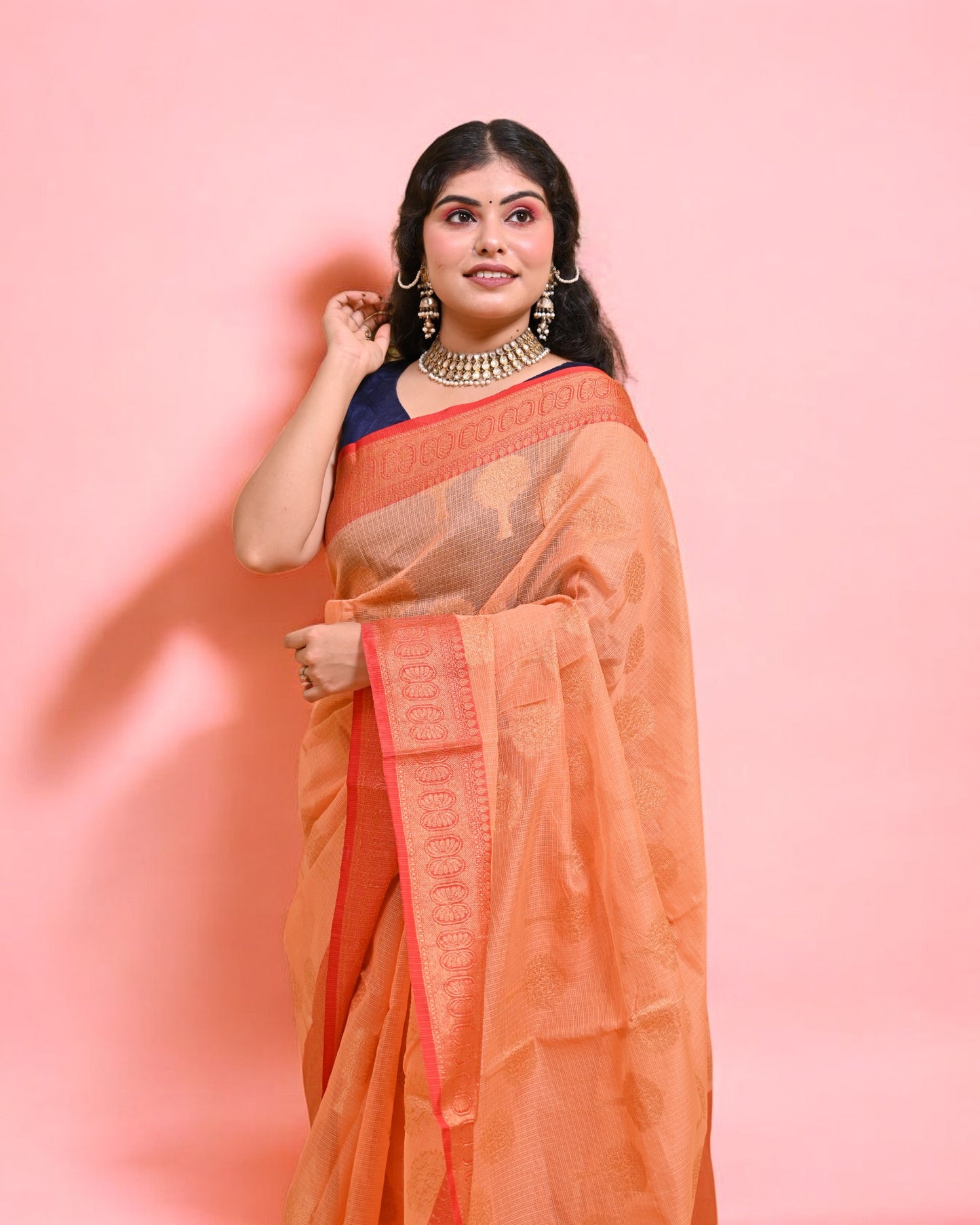 Peach Banarasi Silk Saree