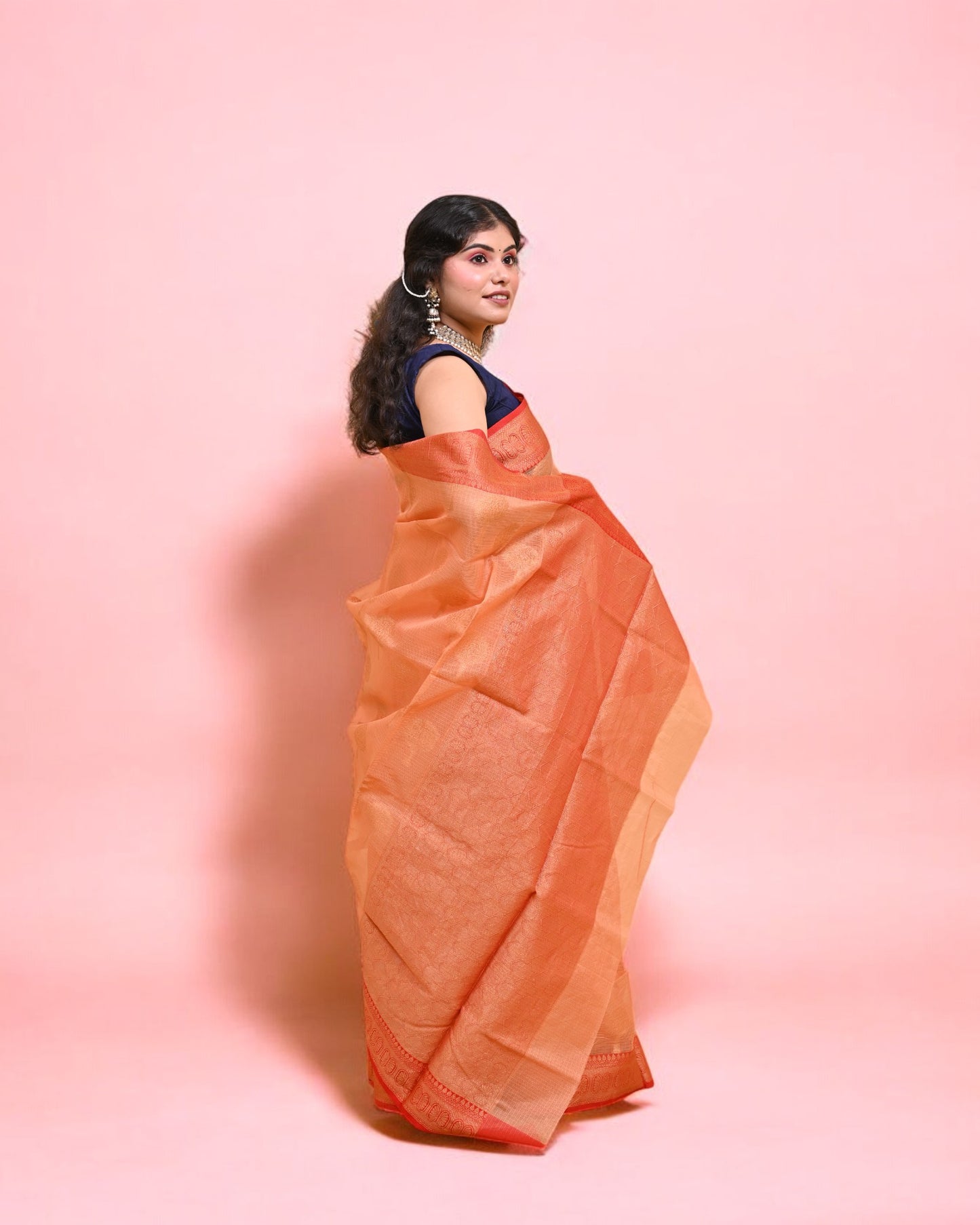 Peach Banarasi Silk Saree