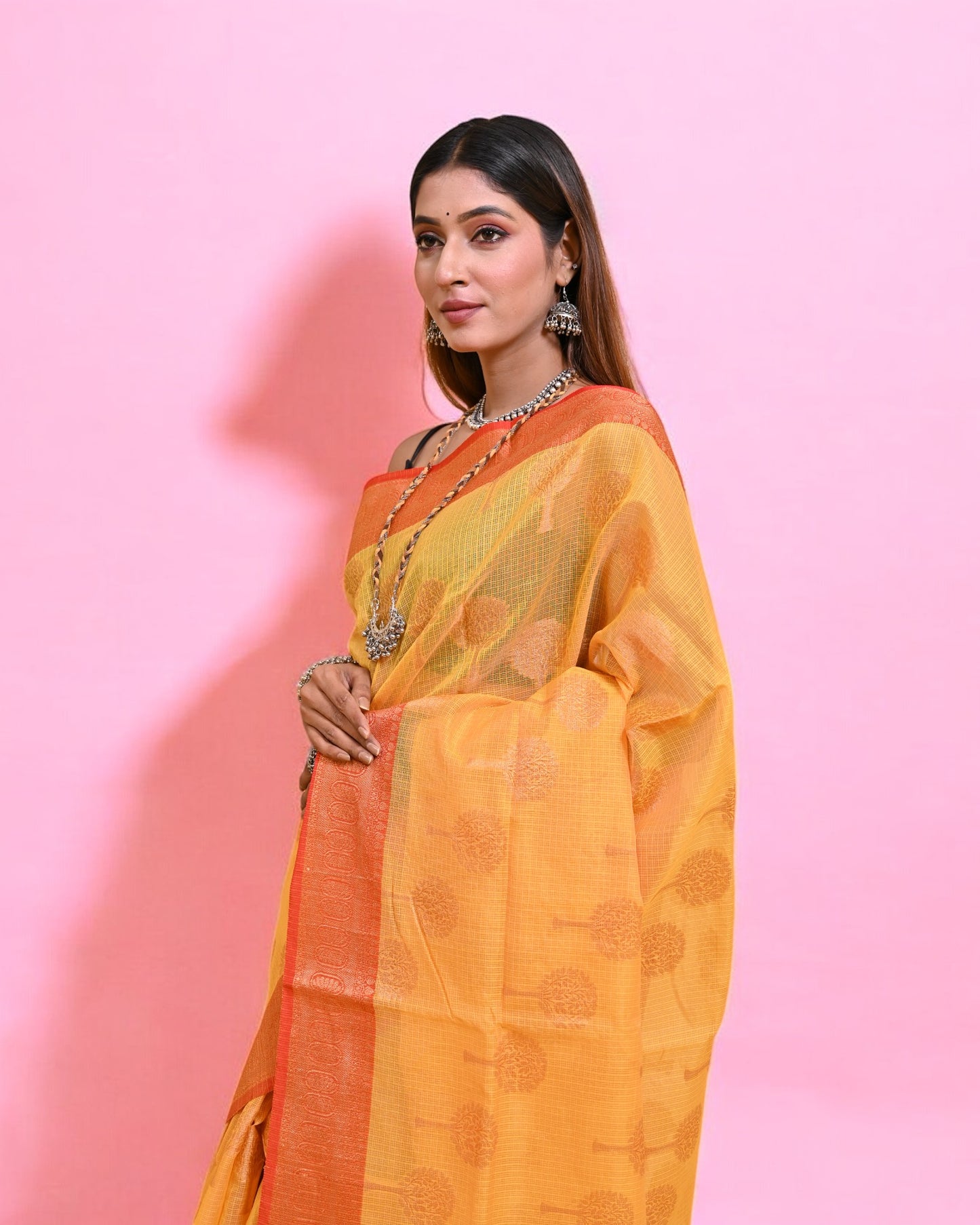 Bright Yellow Banarasi Silk Saree