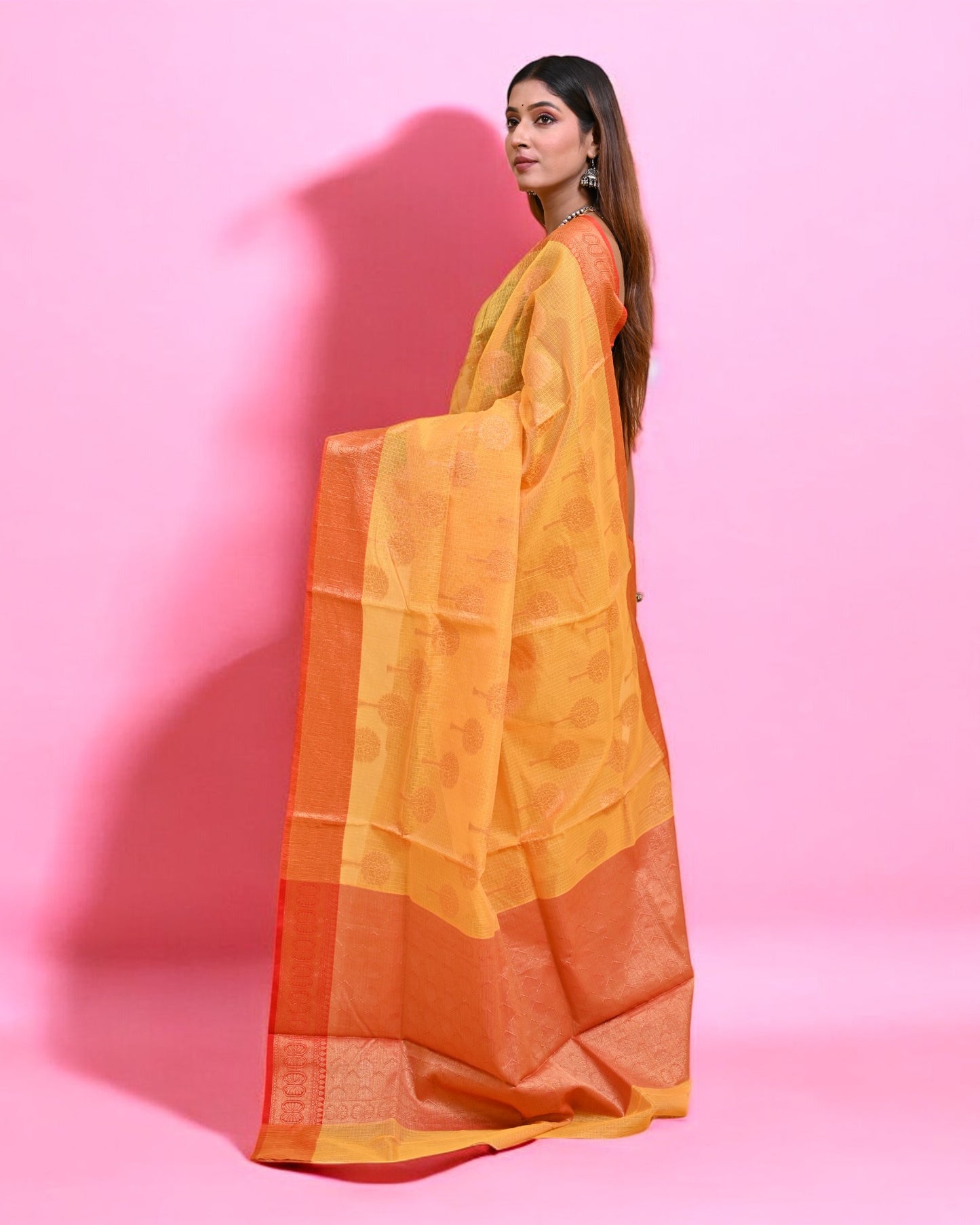Bright Yellow Banarasi Silk Saree