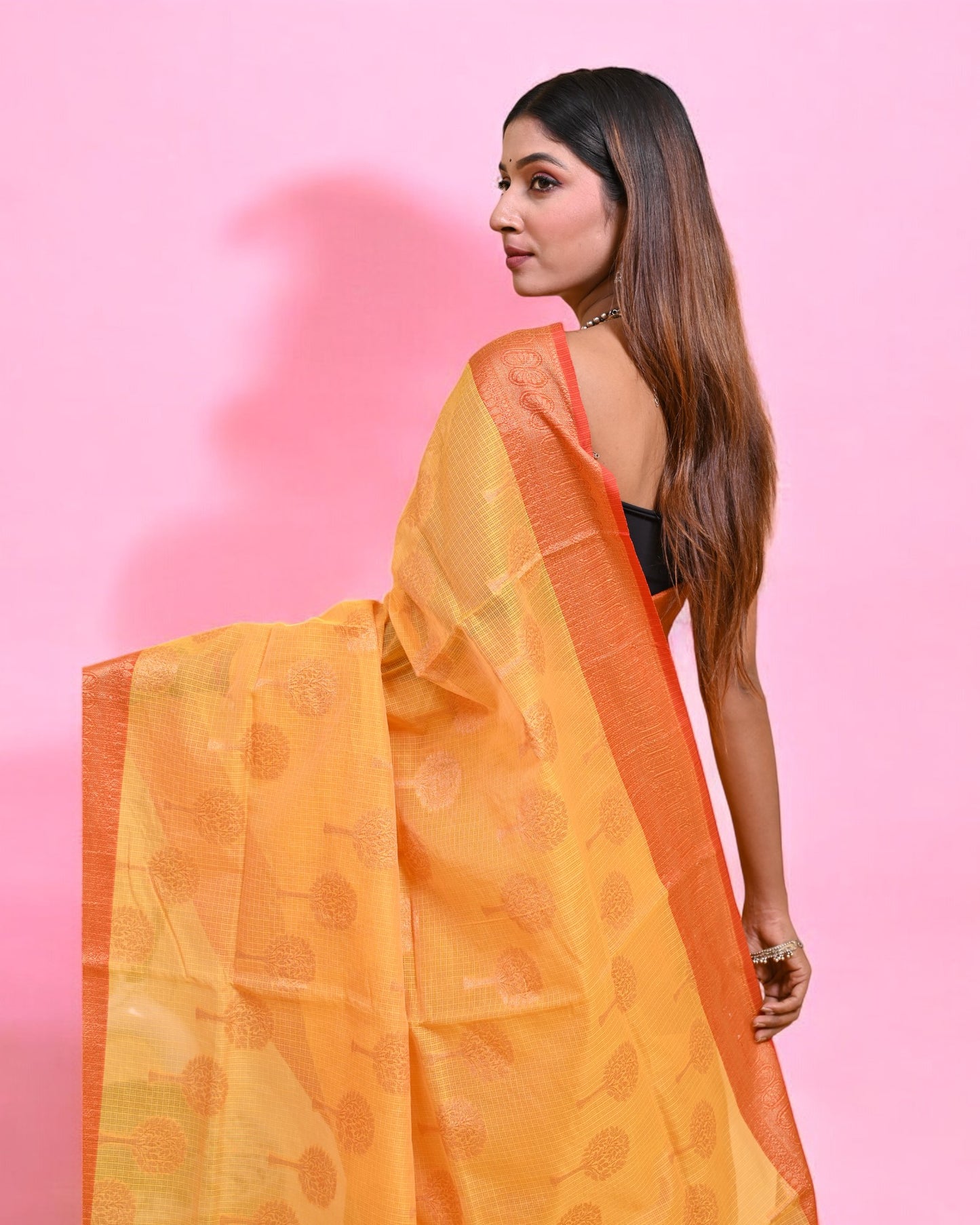 Bright Yellow Banarasi Silk Saree