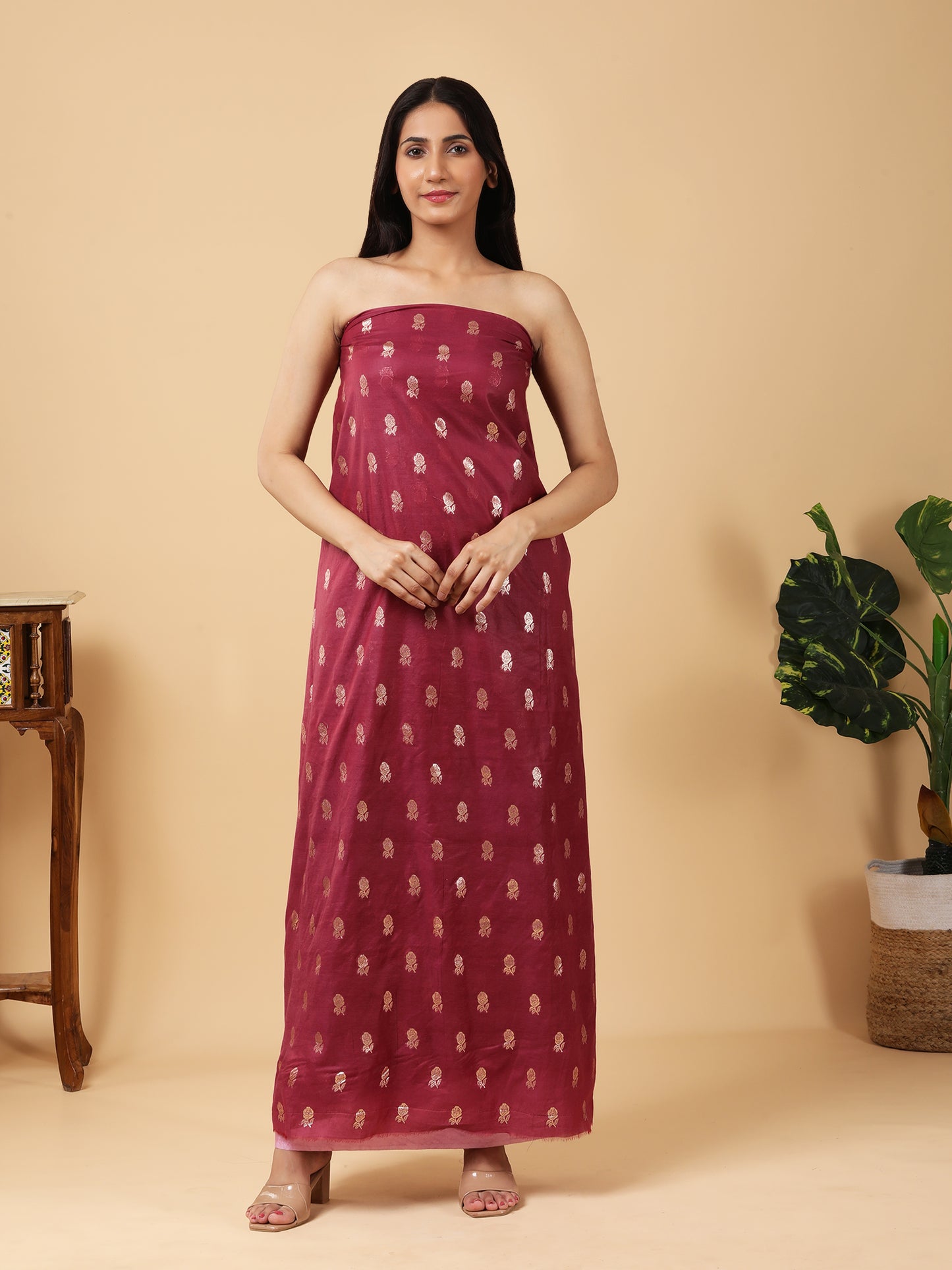 Pure Banarasi Silk Suit with Contrast Dupatta and Gold Zari Work2