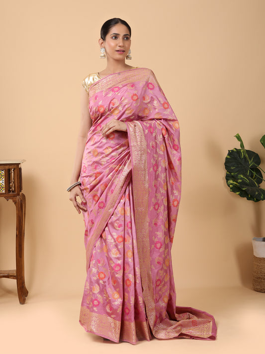 Banarasi Silk Jaal Saree with Light Meena Work