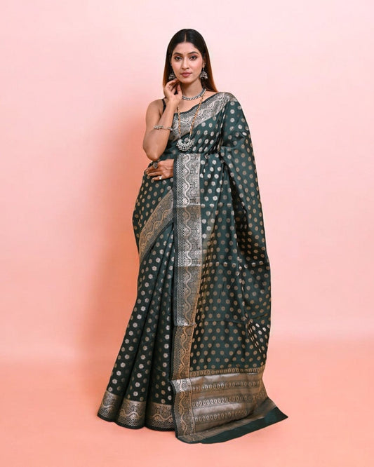 Dark Green Banarasi Silk Saree
