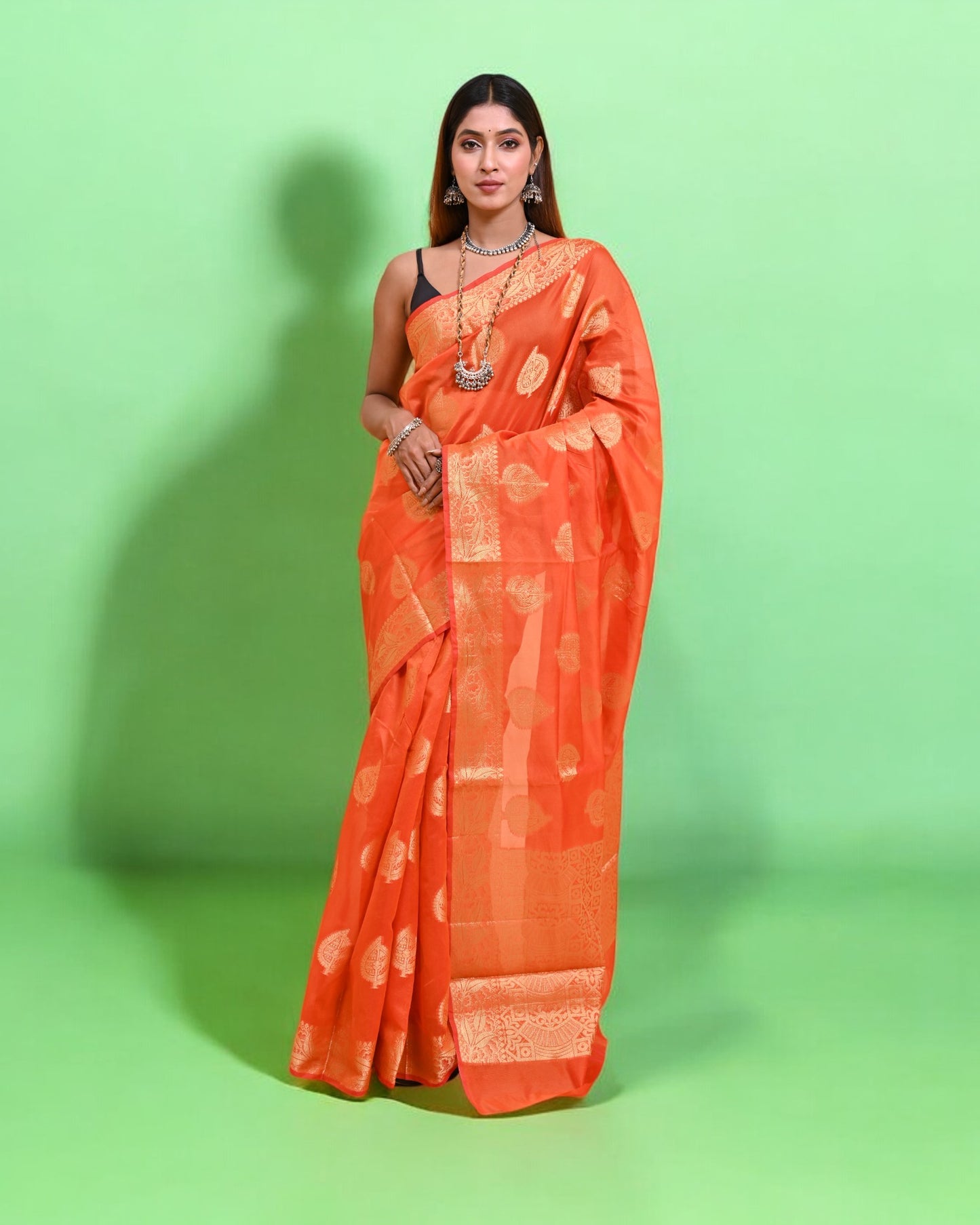 Radiant Orange Banarasi Silk Saree