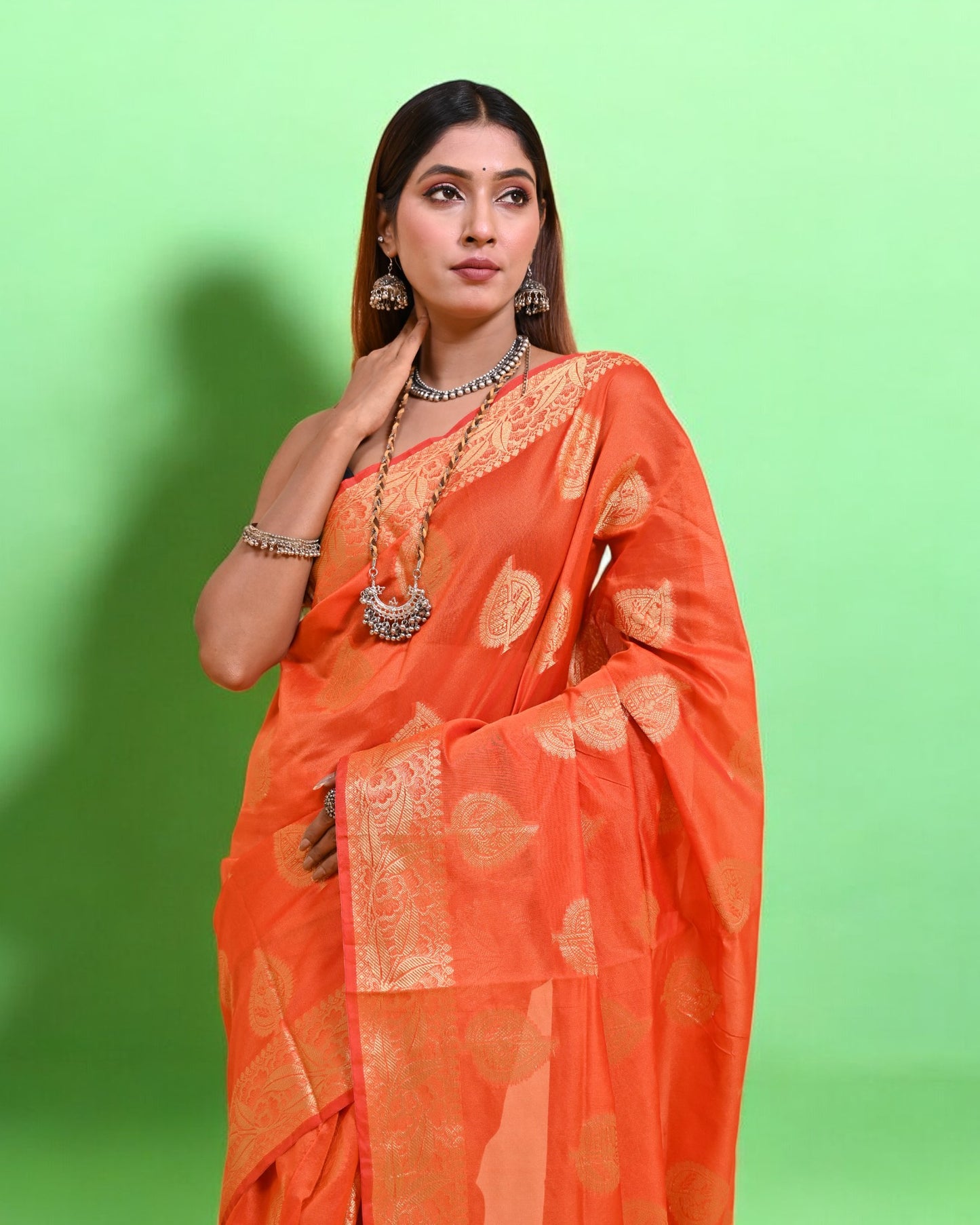 Radiant Orange Banarasi Silk Saree