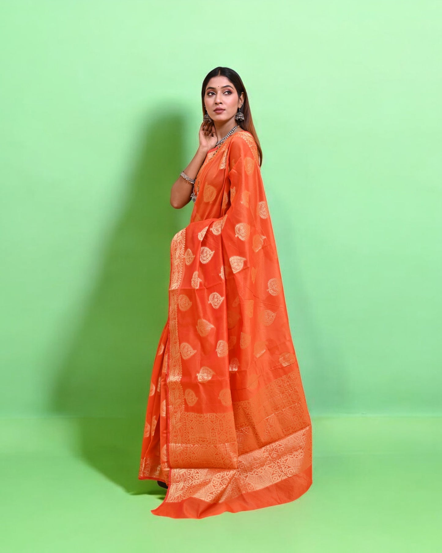 Radiant Orange Banarasi Silk Saree