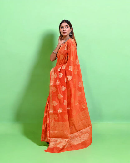Radiant Orange Banarasi Silk Saree