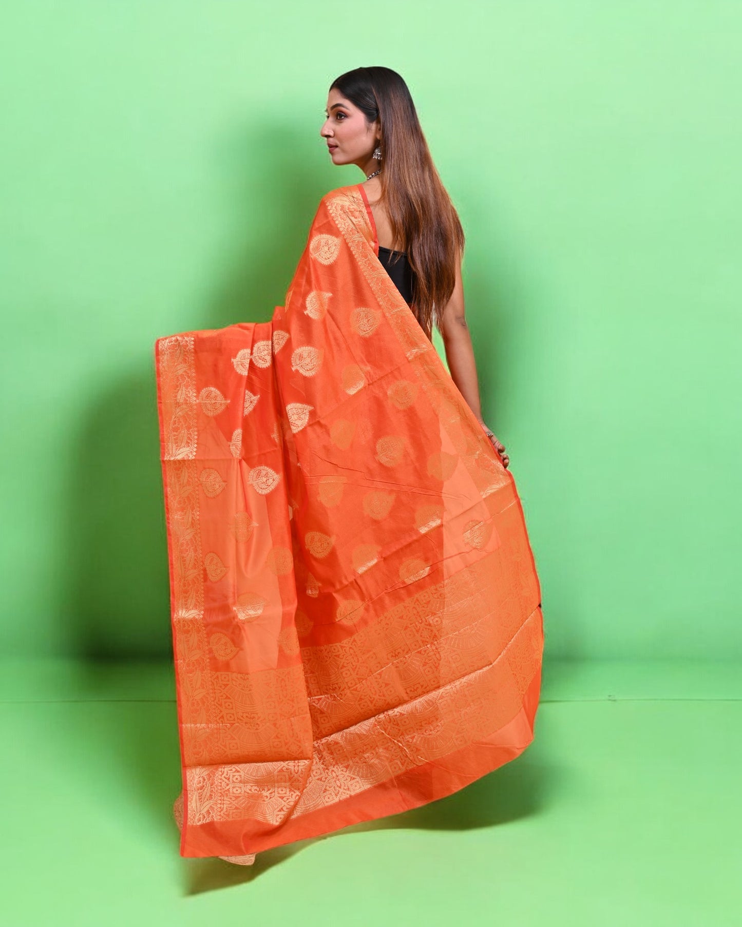 Radiant Orange Banarasi Silk Saree