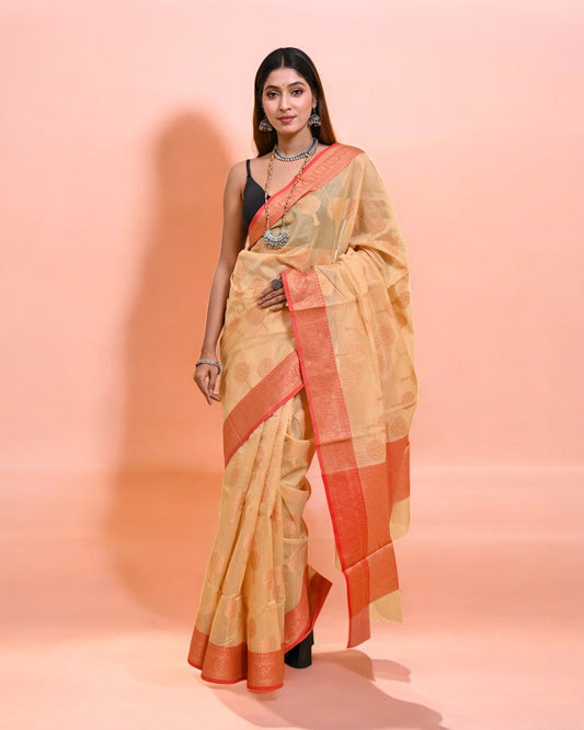 Elegant Beige Banarasi Silk Saree