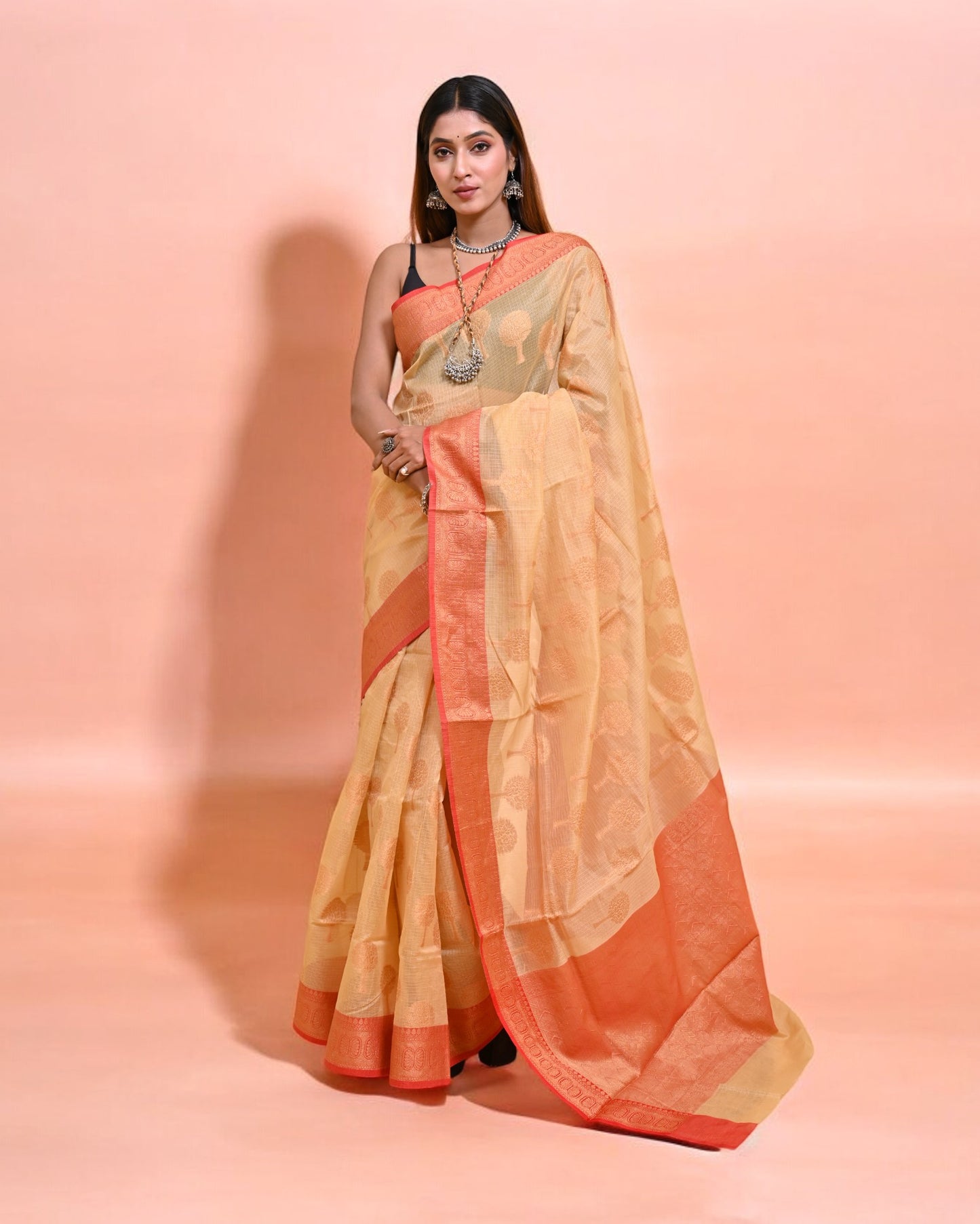Elegant Beige Banarasi Silk Saree