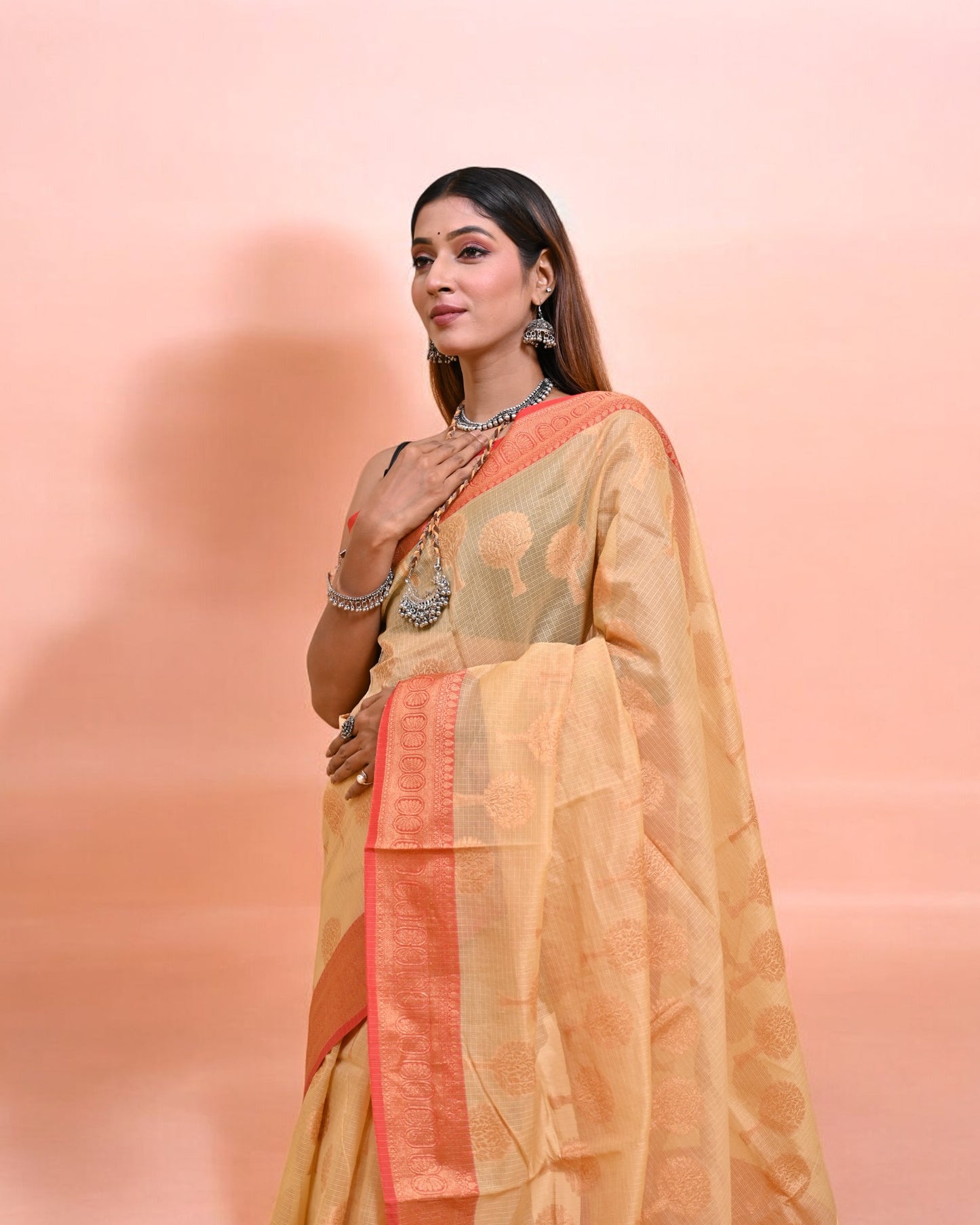Elegant Beige Banarasi Silk Saree