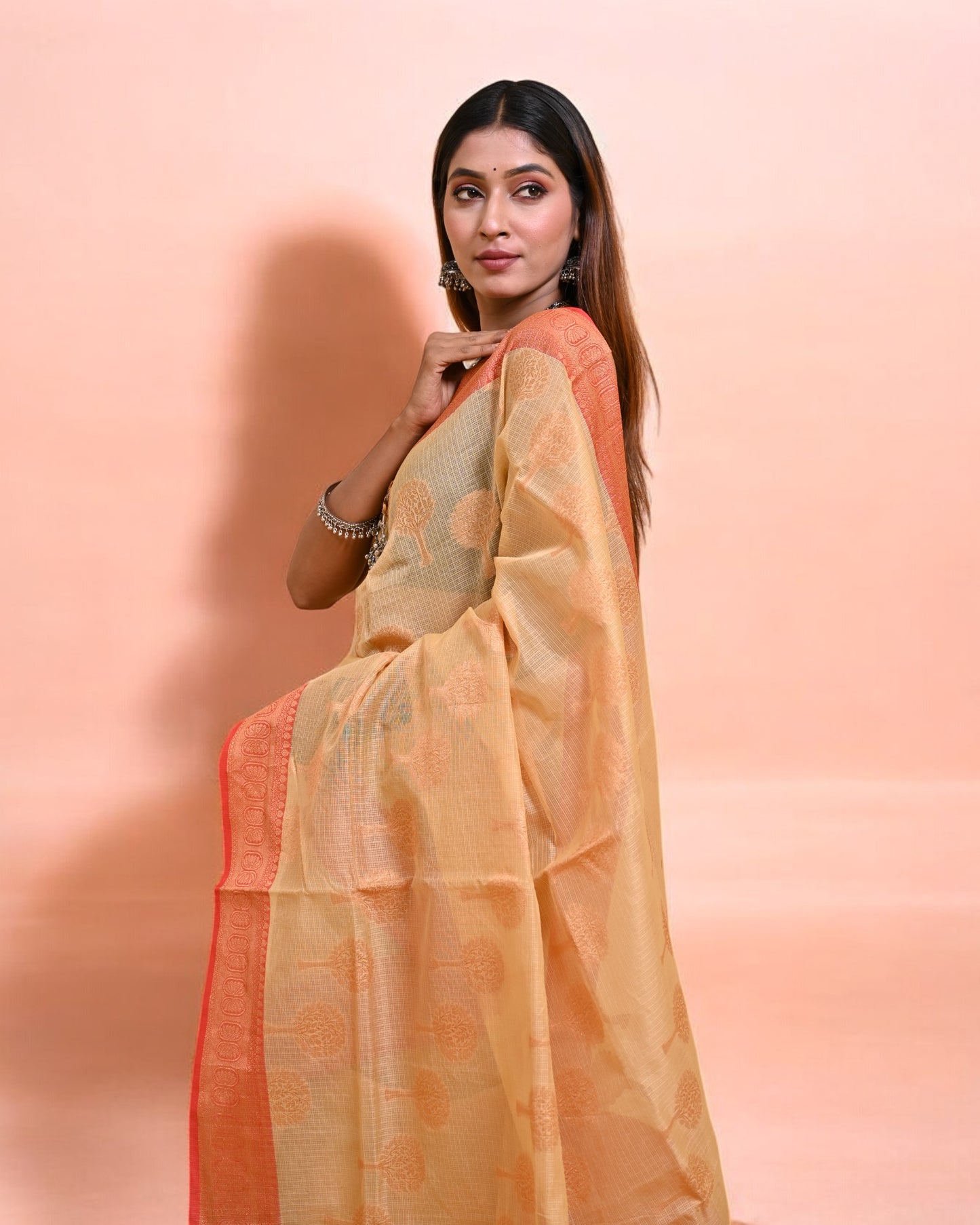 Elegant Beige Banarasi Silk Saree