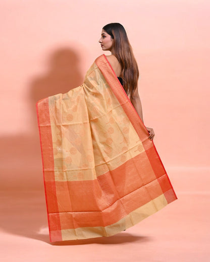 Elegant Beige Banarasi Silk Saree