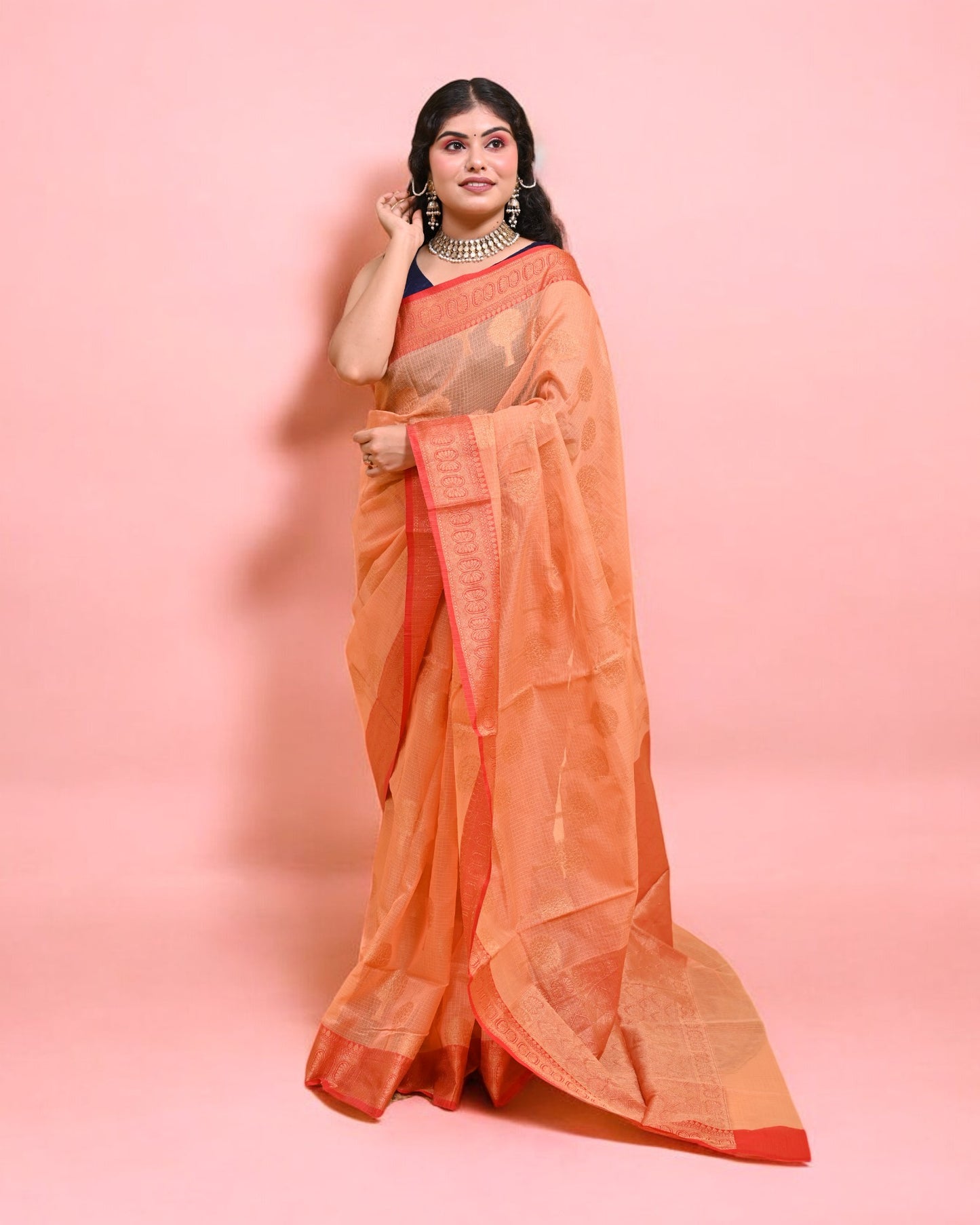 Peach Banarasi Silk Saree