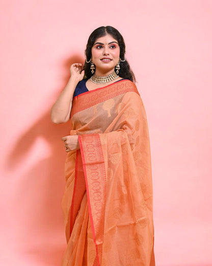 Peach Banarasi Silk Saree