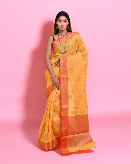 Bright Yellow Banarasi Silk Saree