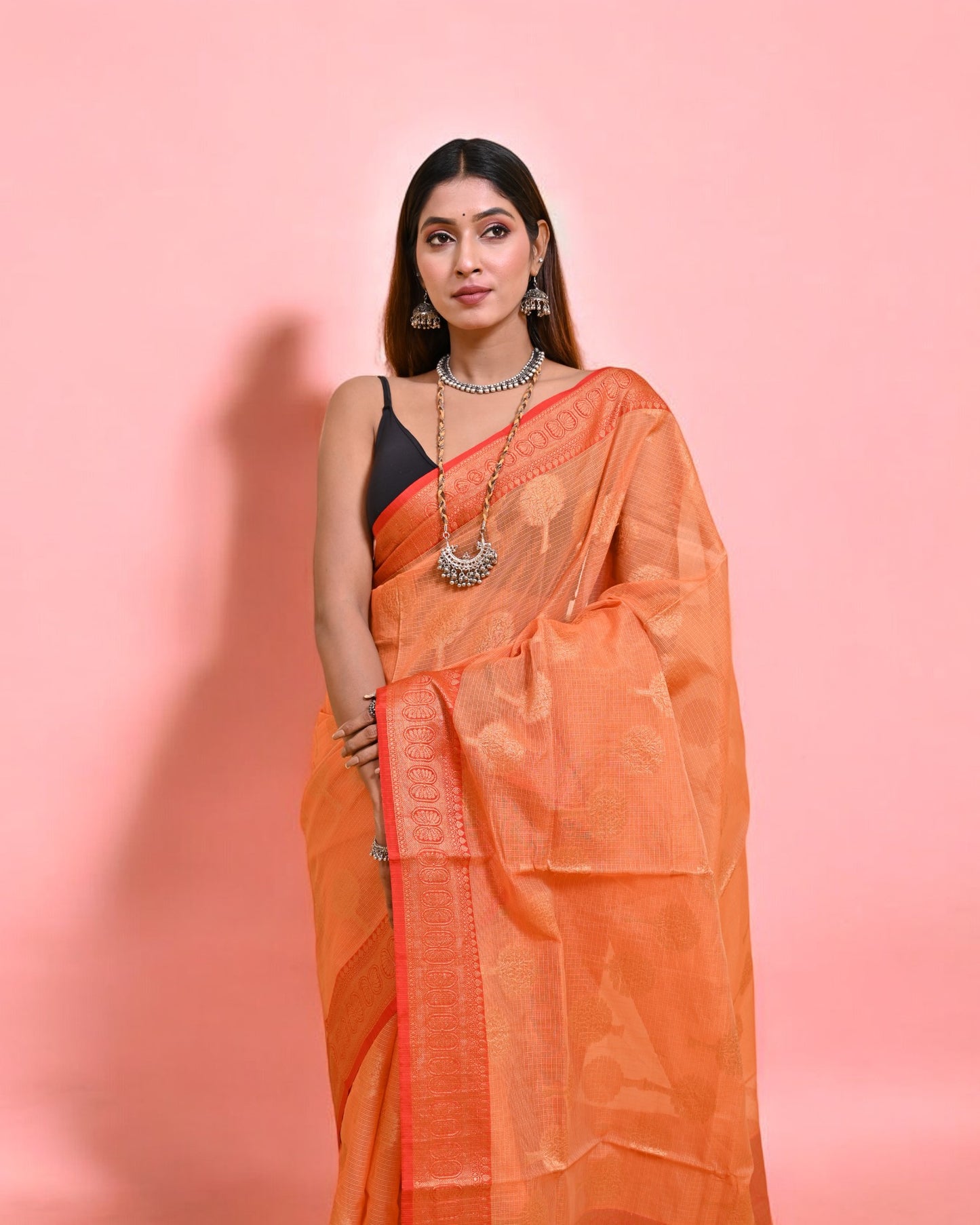 Orange Banarasi Silk Saree