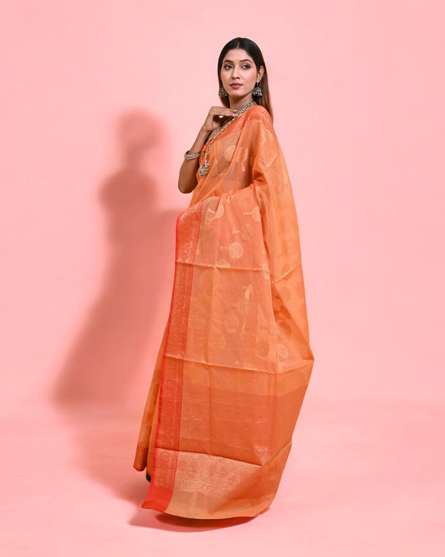 Orange Banarasi Silk Saree