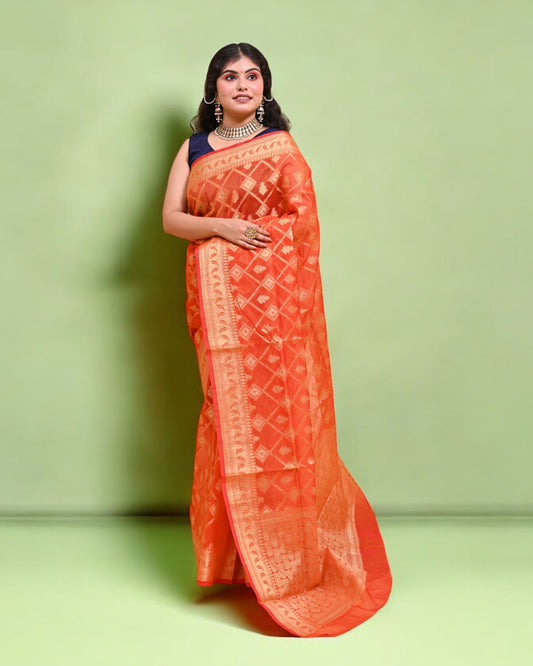 Orange Banarasi Silk Saree