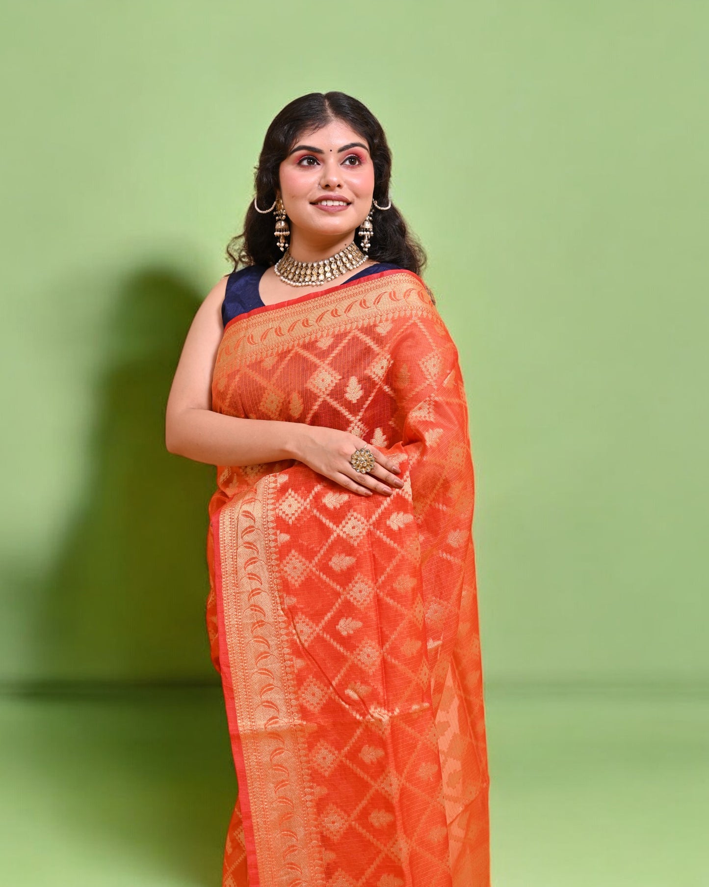 Orange Banarasi Silk Saree