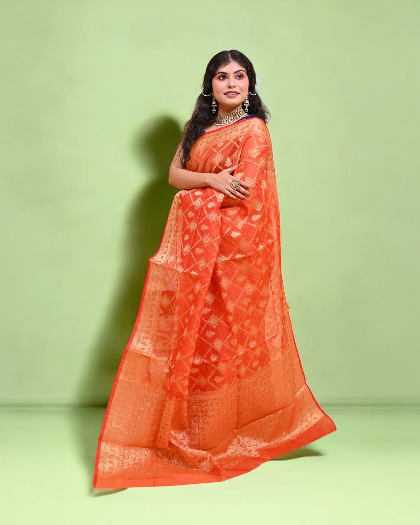 Orange Banarasi Silk Saree