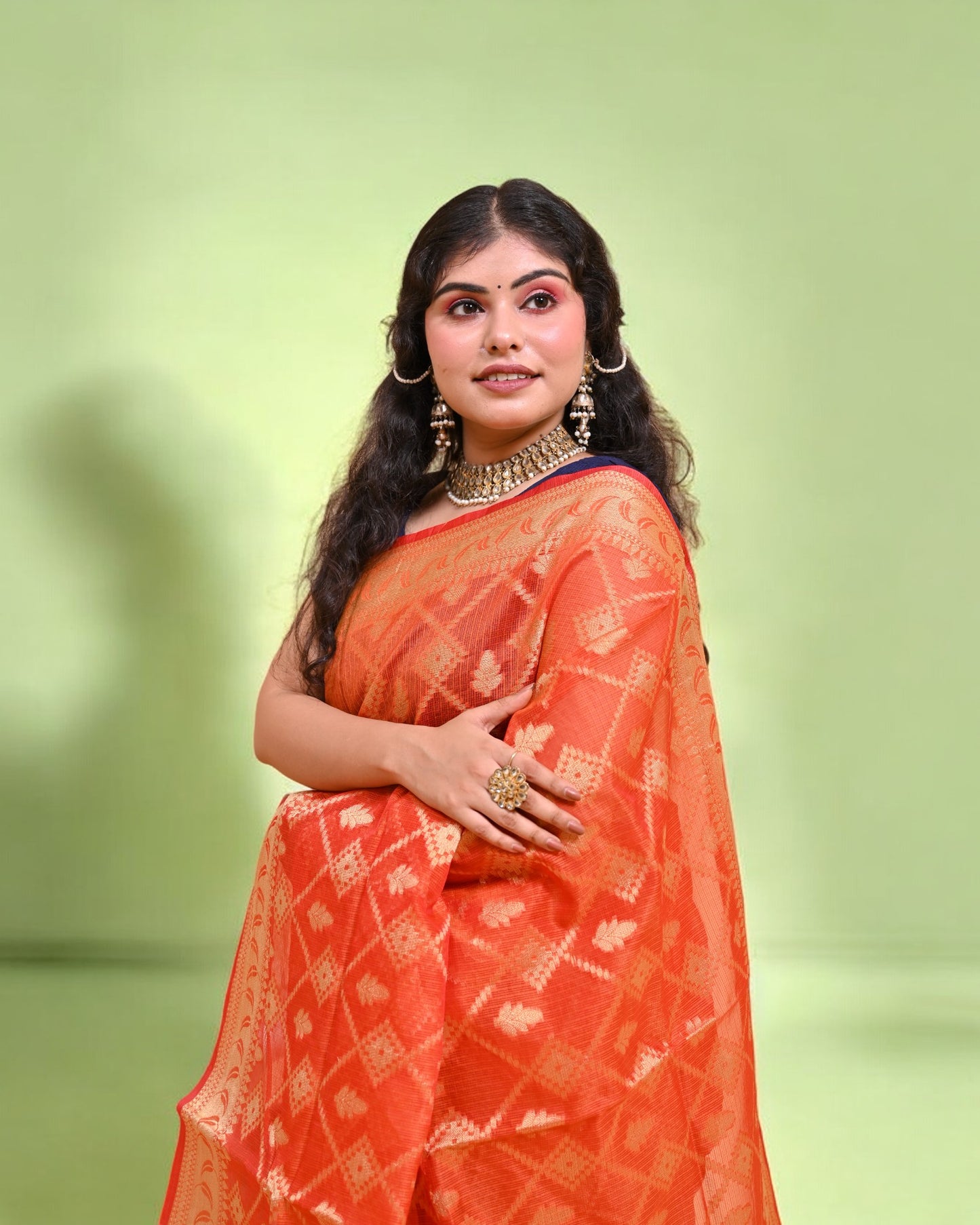 Orange Banarasi Silk Saree