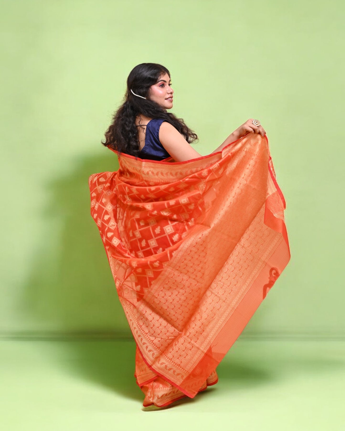 Orange Banarasi Silk Saree