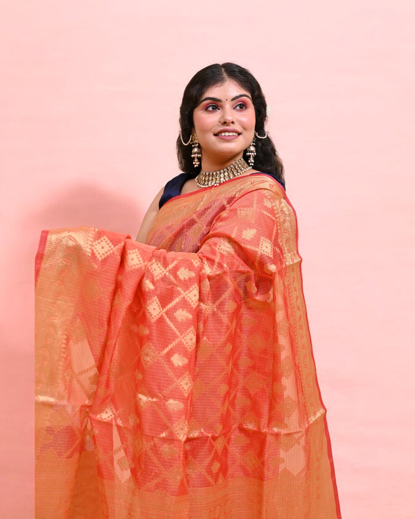 Orange Banarasi Silk Saree with Gold Zari
