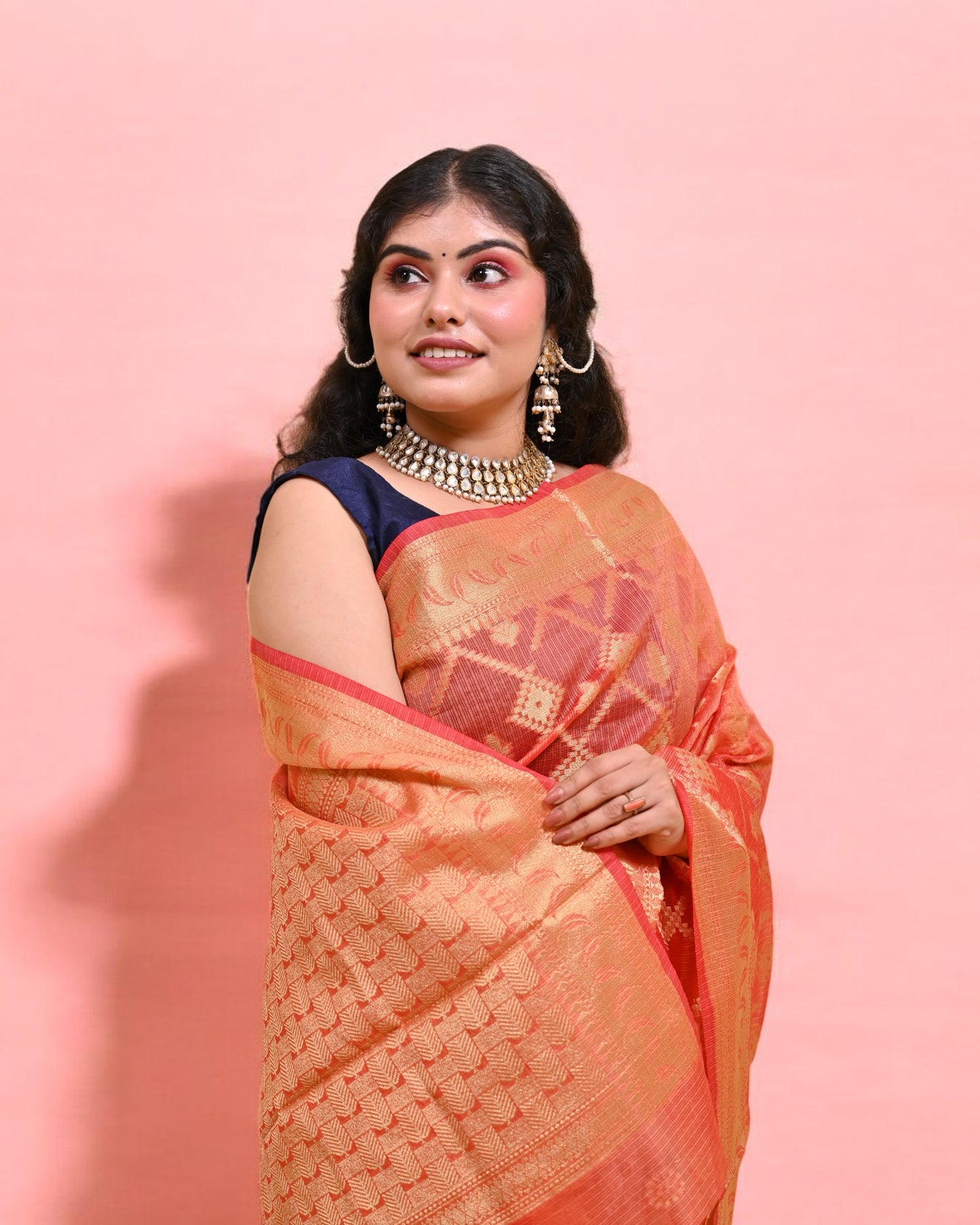 Orange Banarasi Silk Saree with Gold Zari