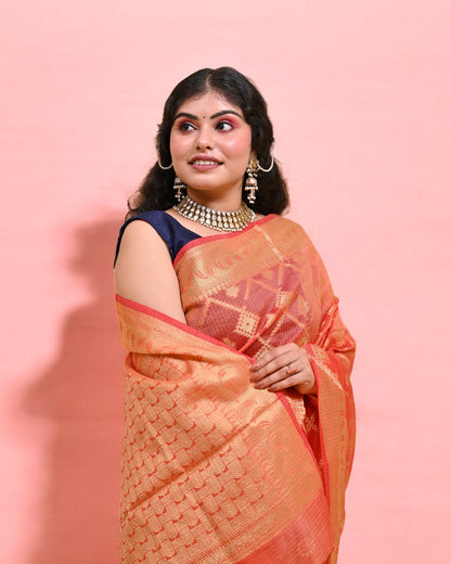 Orange Banarasi Silk Saree with Gold Zari