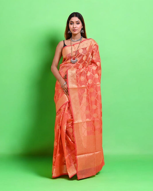 Peach Banarasi Silk Saree