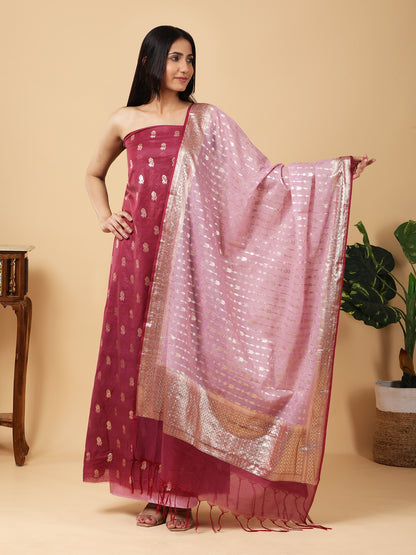 Pure Banarasi Silk Suit with Contrast Dupatta and Gold Zari Work8