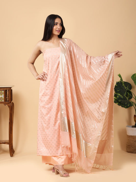 Pure Banarasi Silk Suit with Light Gold Zari Detailing
