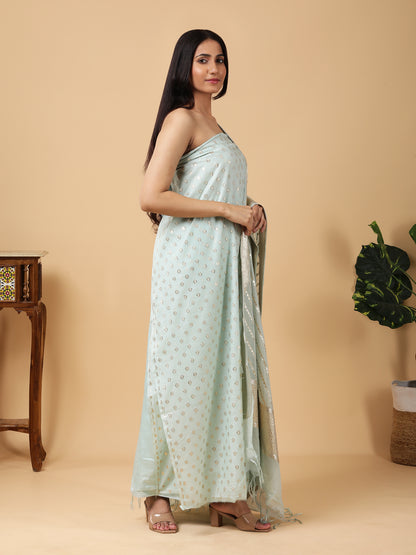 Pure Banarasi Silk Suit with Pastel Blue Zari Detailing4
