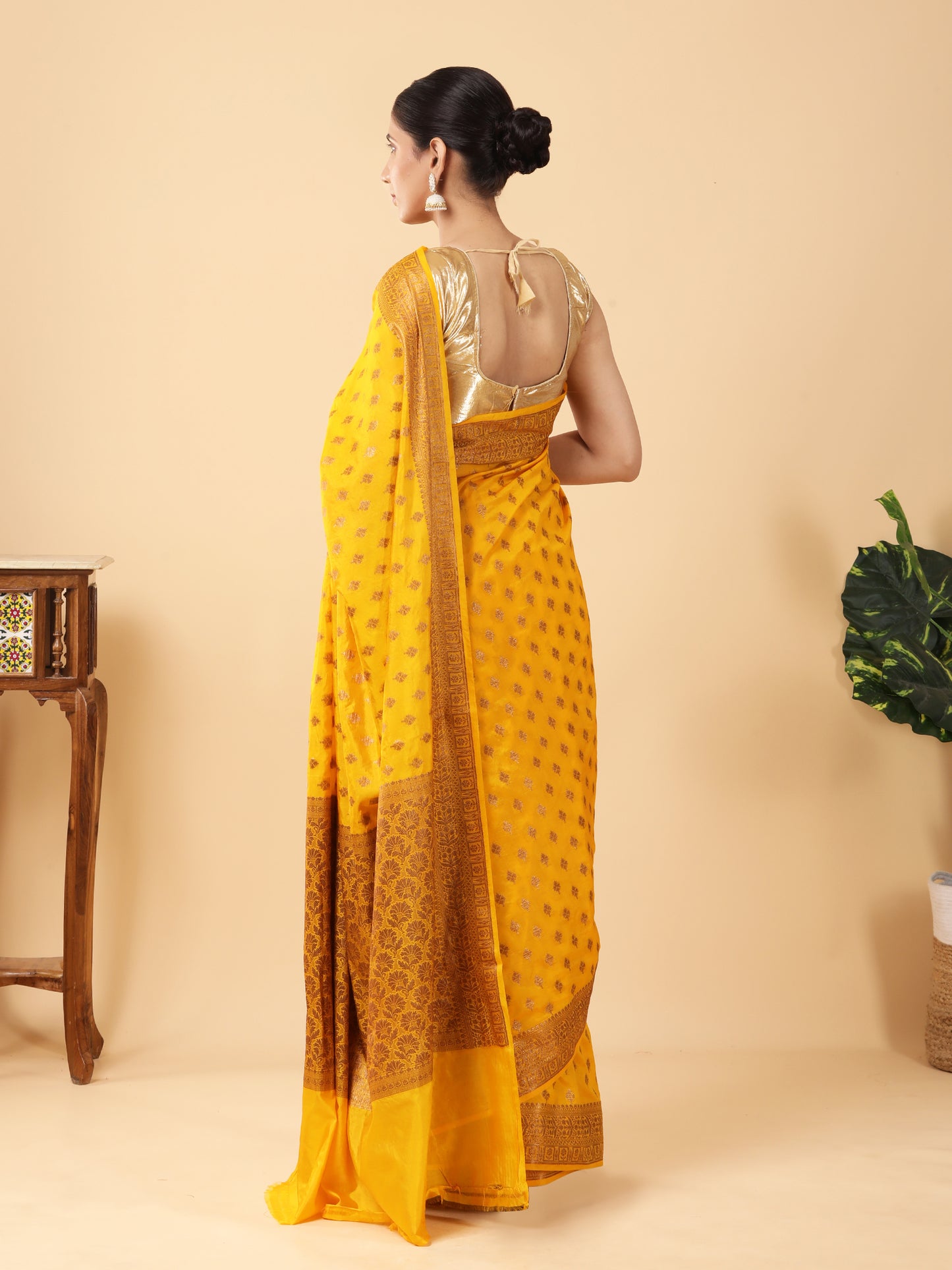 Soft Silk Saree with Rudraksha Zari Work back.